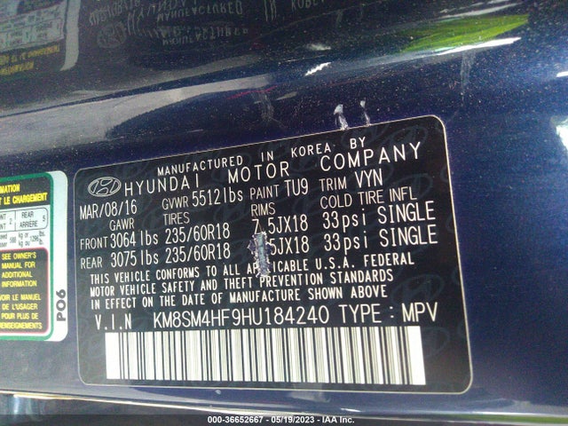 Hyundai Santa Fe Se 2017 KM8SM4HF9HU184240 Image 9