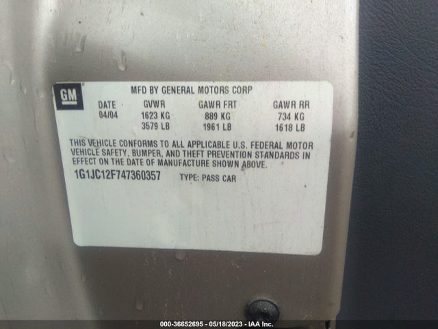 2004 CHEVROLET CAVALIER BASE VIN: 1G1JC12F747360357