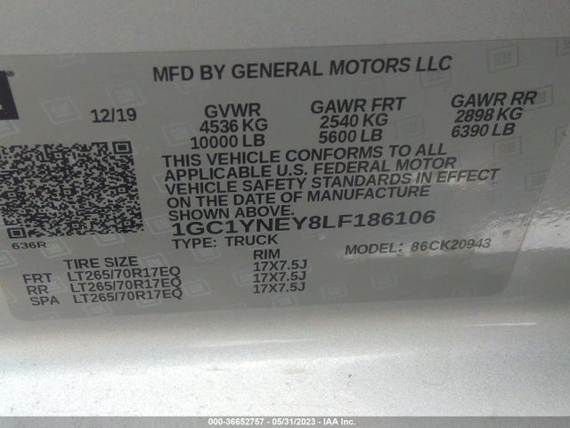 2020 CHEVROLET SILVERADO 2500HD LT VIN: 1GC1YNEY8LF186106