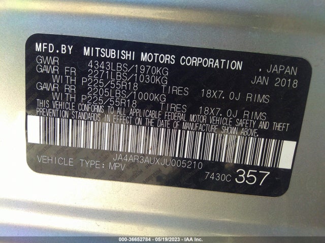 JA4AR3AUXJU005210 Mitsubishi Outlander Sport 2.0