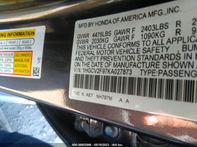 1HGCV2F97KA027873 Honda Accord Sedan Touring 2.0t