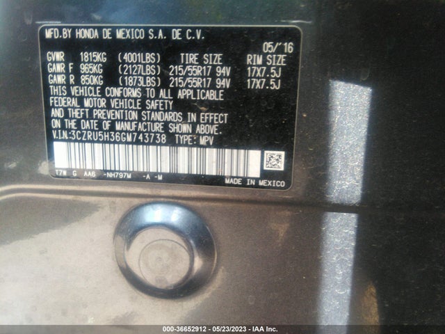 Honda HR-V LX 2016 3CZRU5H36GM743738 Image 10