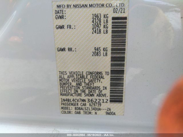 1N4BL4CV7MN362212 Nissan Altima 2.5 Sr