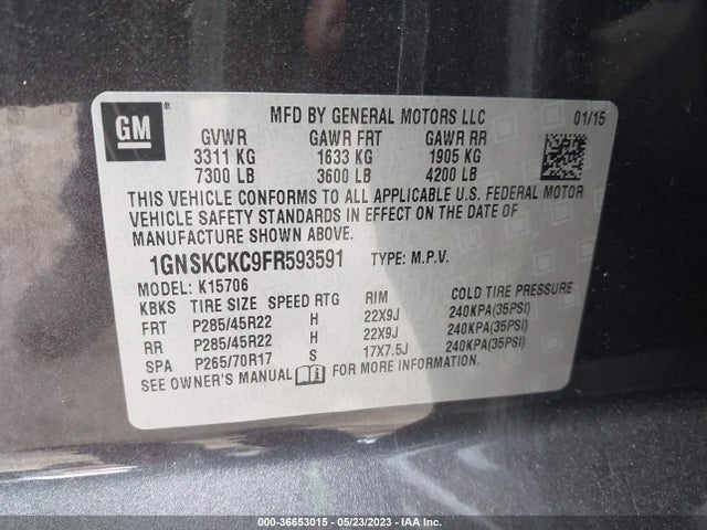 Chevrolet Tahoe Ltz 2015 1GNSKCKC9FR593591 Image 11