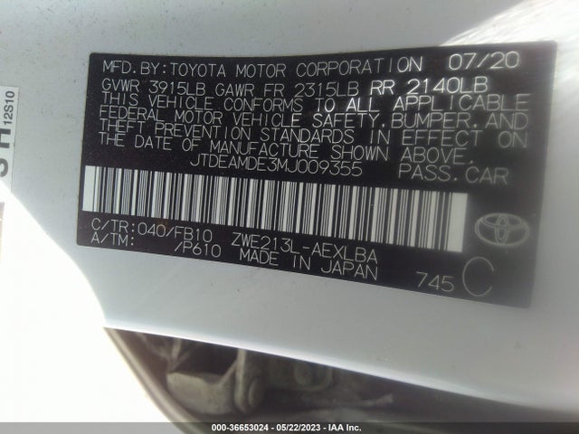Toyota Corolla Hybrid Le 2021 JTDEAMDE3MJ009355 Image 10