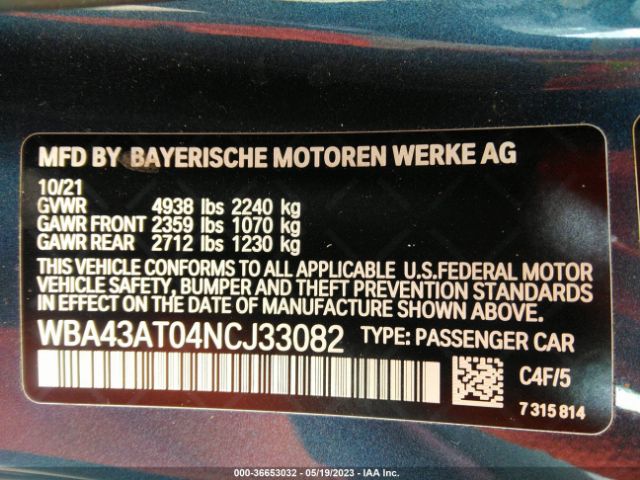 WBA43AT04NCJ33082 BMW 4 Series 430i Xdrive