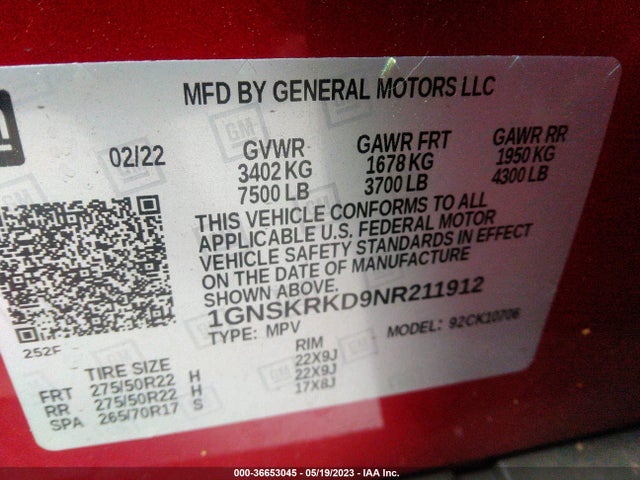 Chevrolet TAHOE RST 2022 1GNSKRKD9NR211912 Image 9