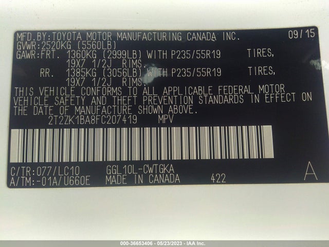 2T2ZK1BA8FC207419 Lexus RX 350