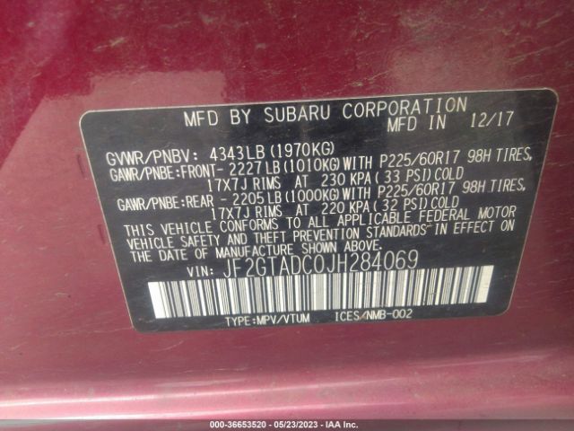 JF2GTADC0JH284069 Subaru Crosstrek Premium