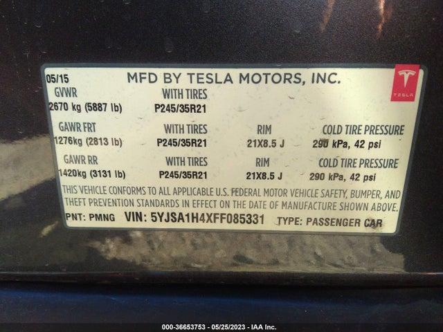 2015 TESLA MODEL S 5YJSA1H4XFF085331 Photo 8