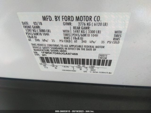 1FM5K7D89JGA87488 Ford EXPLORER XLT