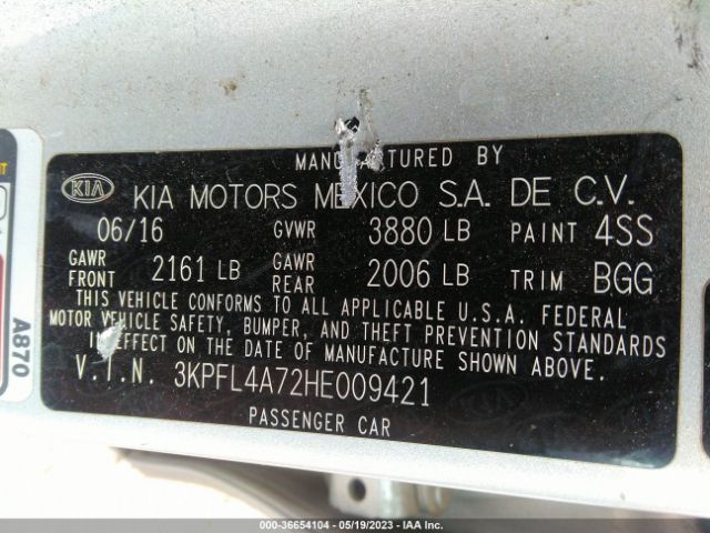 3KPFL4A72HE009421 KIA FORTE LX