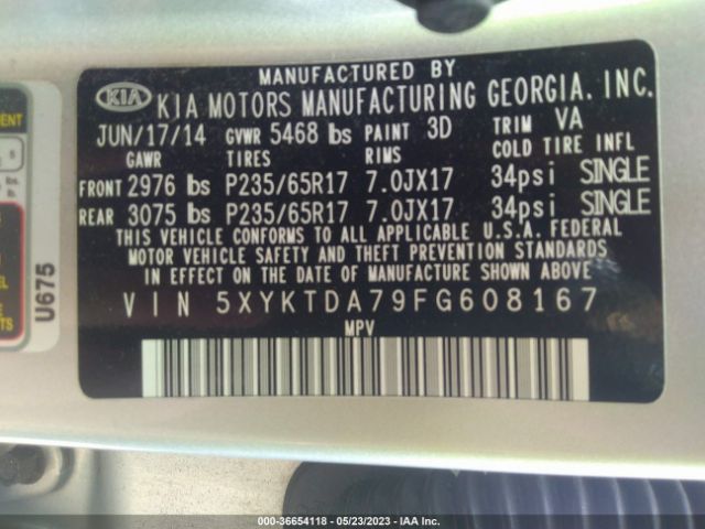5XYKTDA79FG608167 KIA SORENTO LX