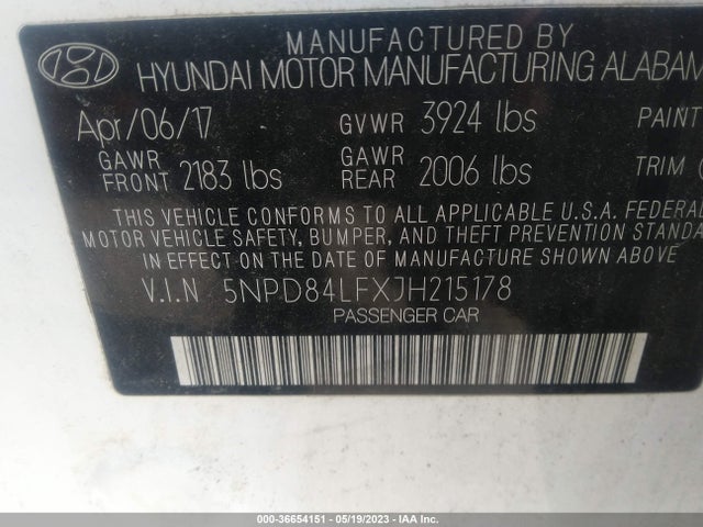 2018 HYUNDAI ELANTRA SEL VIN: 5NPD84LFXJH215178