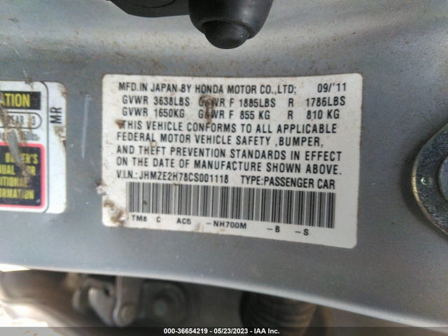2012 HONDA INSIGHT EX VIN: JHMZE2H78CS001118