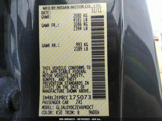 2012 NISSAN ALTIMA 3.5 SR VIN: 1N4BL2EP8CC175073