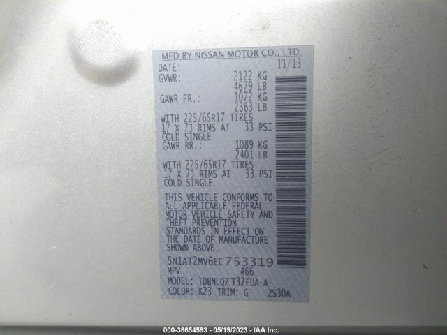 2014 Nissan Rogue Sv მანქანა იყიდება აუქციონზე, vin: 5N1AT2MV6EC753319, აუქციონის ნომერი: 36654593
