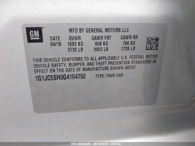 Chevrolet SONIC LT 2016 1G1JC5SH0G4164792 Image 10