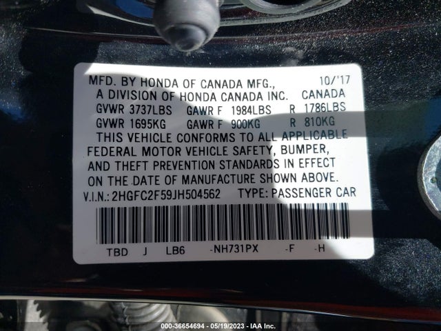 Honda Civic Sedan Lx 2018 2HGFC2F59JH504562 Image 9