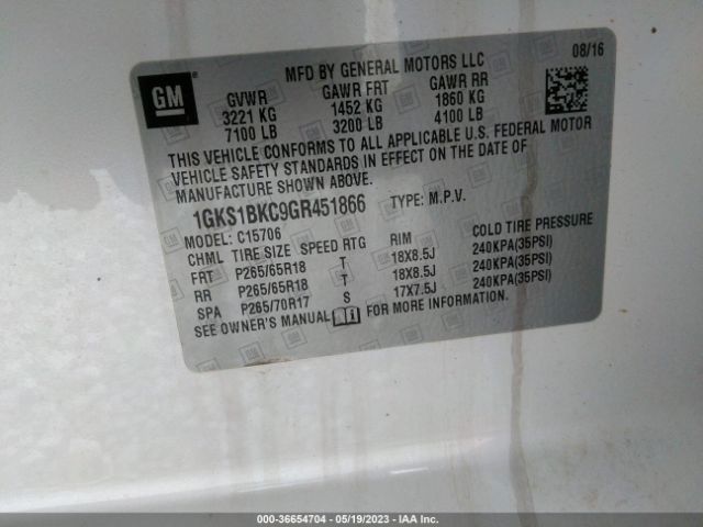 1GKS1BKC9GR451866 GMC YUKON SLT