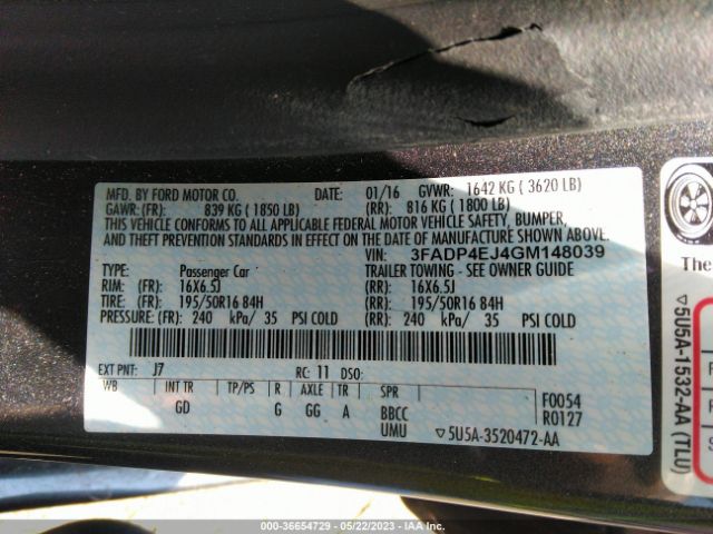 3FADP4EJ4GM148039 Ford FIESTA SE