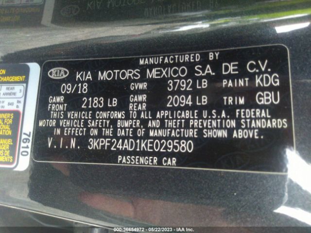 3KPF24AD1KE029580 KIA Forte Lxs