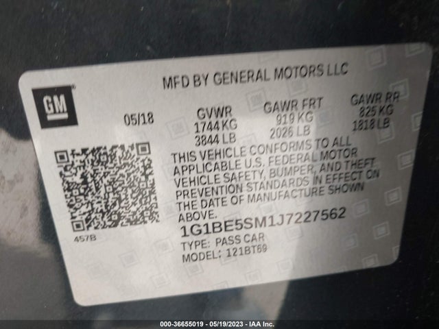 Chevrolet CRUZE LT 2018 1G1BE5SM1J7227562 Image 10