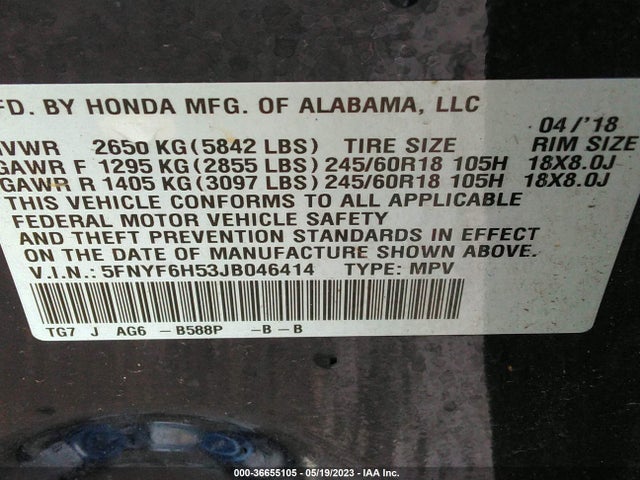 Honda Pilot Ex-l 2018 5FNYF6H53JB046414 Image 9