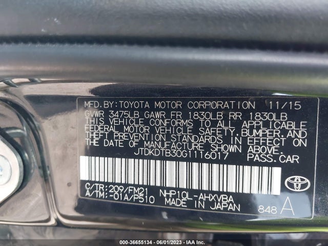 Toyota Prius C One/two/three/four 2016 JTDKDTB30G1116017 Image 9