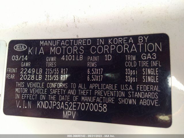 KNDJP3A52E7070058 KIA SOUL +