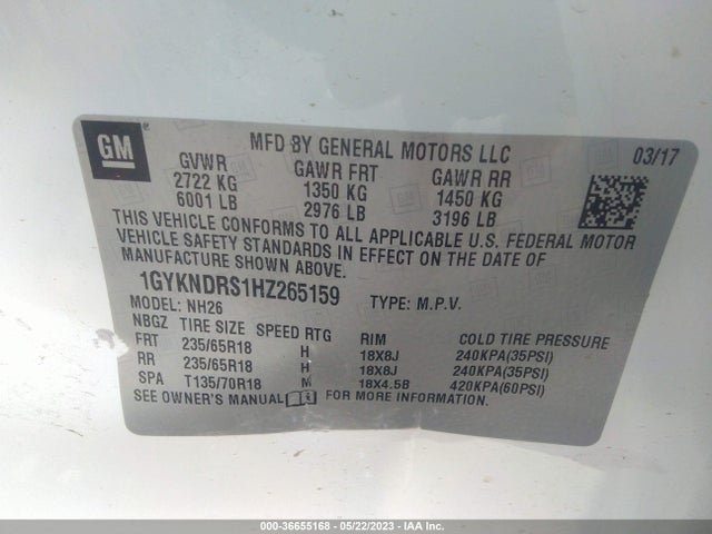 1GYKNDRS1HZ265159 Cadillac Xt5 Luxury Awd
