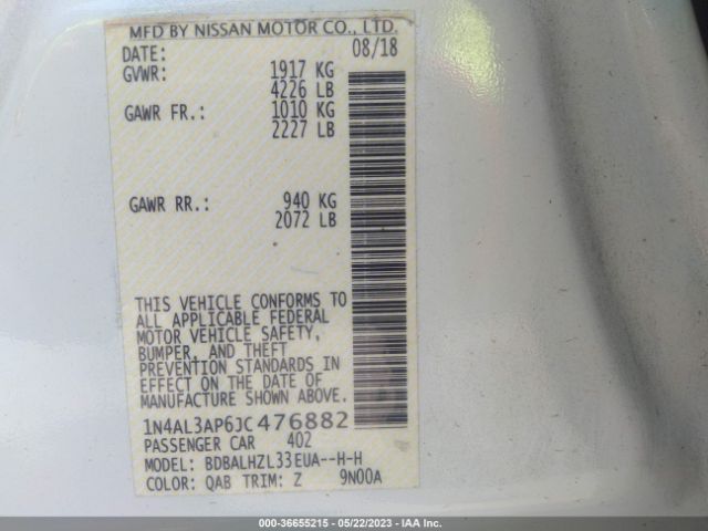 1N4AL3AP6JC476882 Nissan Altima 2.5 Sr