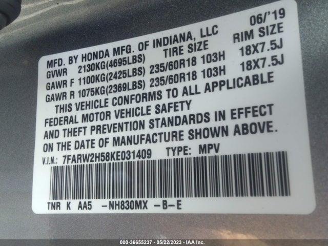Honda CR-V EX 2019 7FARW2H58KE031409 Image 9