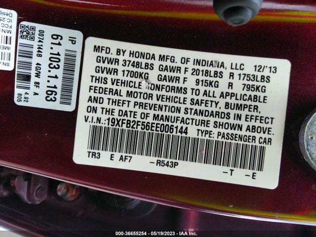 Honda Civic Sedan Lx 2014 19XFB2F56EE006144 Image 9