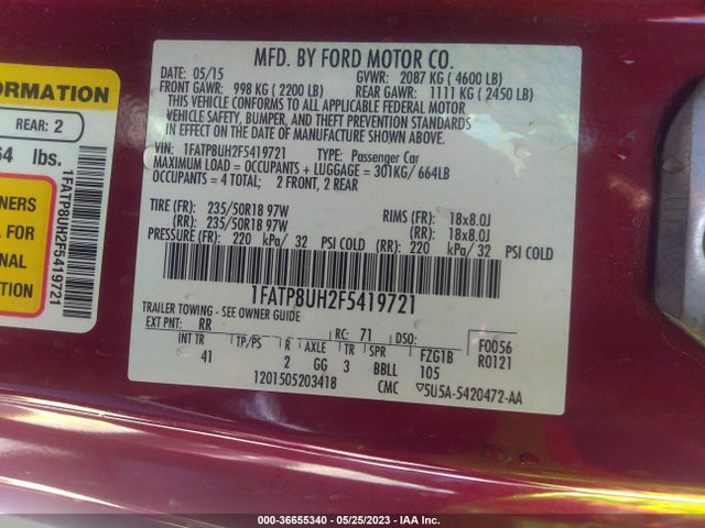 Ford Mustang Ecoboost Premium 2015 1FATP8UH2F5419721 Image 10