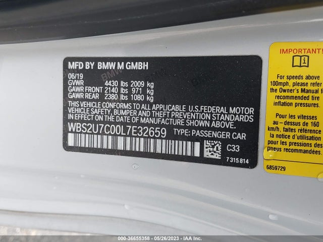 2020 BMW M2, VIN: WBS2U7C00L7E32659