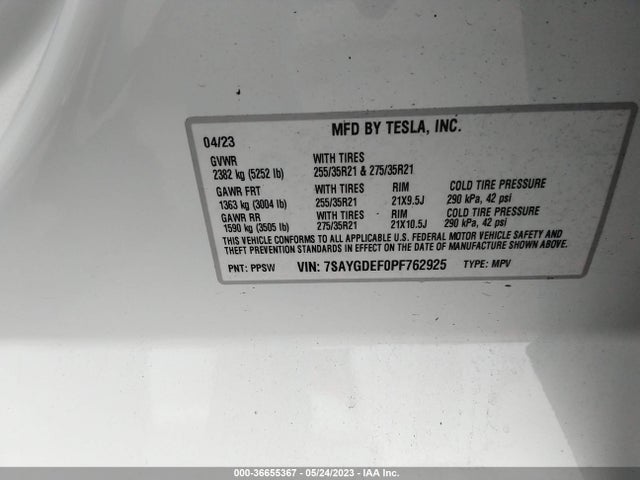 Tesla Model Y Performance 2023 7SAYGDEF0PF762925 Image 9