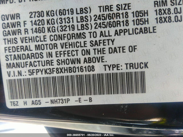 Honda Ridgeline Black Edition 2017 5FPYK3F8XHB016108 Image 9