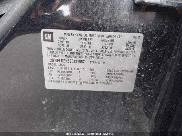 Chevrolet EQUINOX LT 2014 2GNFLGEK5E6131967 Image 9