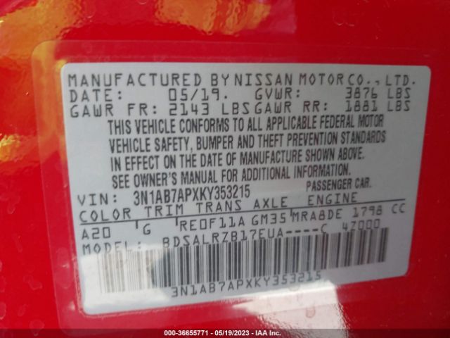 3N1AB7APXKY353215 Nissan SENTRA SR