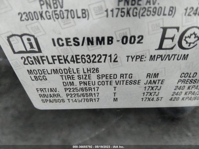 Chevrolet EQUINOX LT 2014 2GNFLFEK4E6322712 Image 9