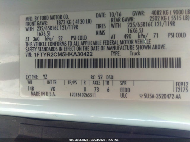 Ford TRANSIT VAN 2017 1FTYR2CM5HKA30422 Image 10