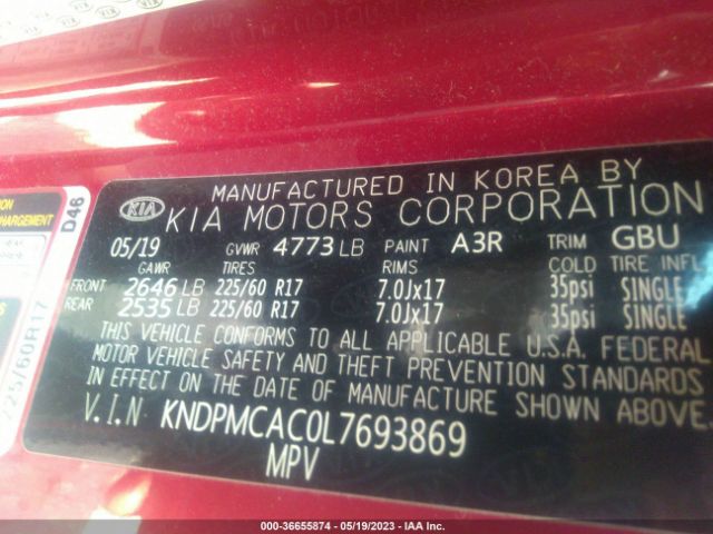 KNDPMCAC0L7693869 KIA Sportage Lx