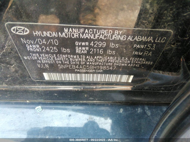 2011 HYUNDAI SONATA GLS VIN: 5NPEB4AC5BH198547