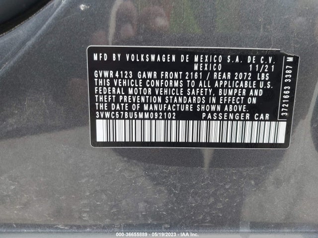 3VWC57BU5MM092102 Volkswagen Jetta S/se/r-line