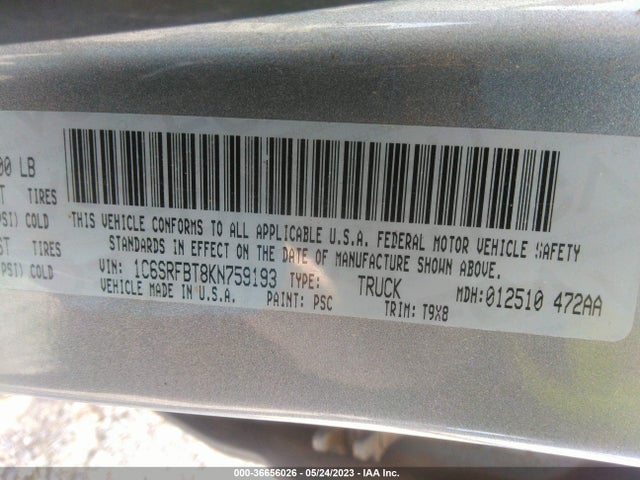 1C6SRFBT8KN759193 RAM 1500 Big Horn/lone Star