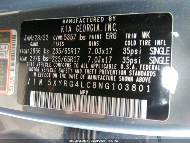 KIA SORENTO LX 2022 5XYRG4LC8NG103801 Image 10