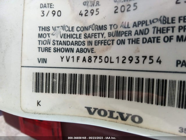 1990 VOLVO 740 VIN: YV1FA8750L1293754