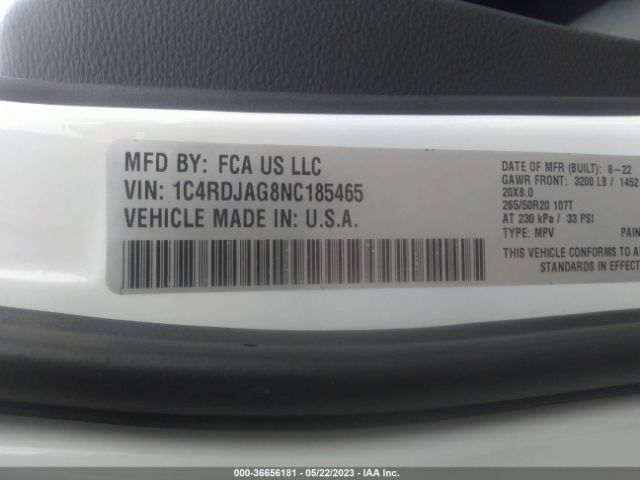 1C4RDJAG8NC185465 Dodge Durango Sxt