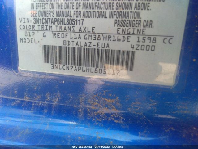 3N1CN7AP6HL805117 Nissan Versa Sedan S Plus